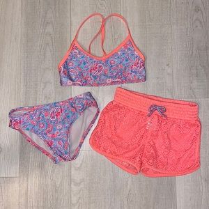 Girls Paisley 3-Piece Bathing Suit and Cover Up Shorts, 6/6X